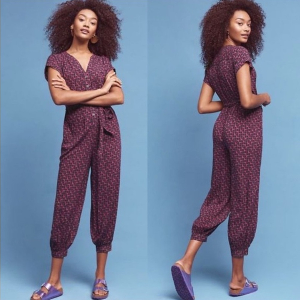 Anthropologie Maeve Karsten Jumpsuit Harem Pants Multicolor Geo Print Size XS